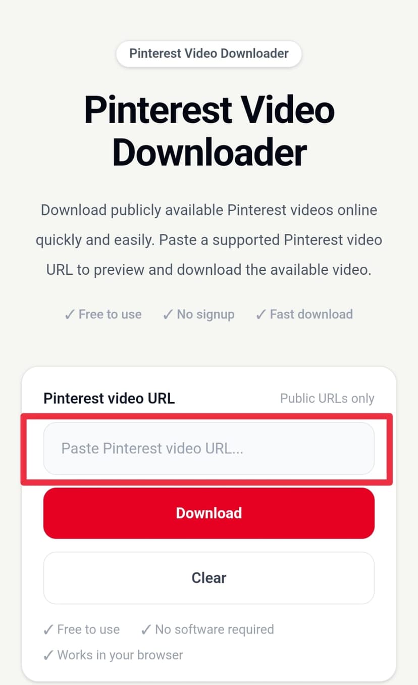 Paste the Pinterest link and download