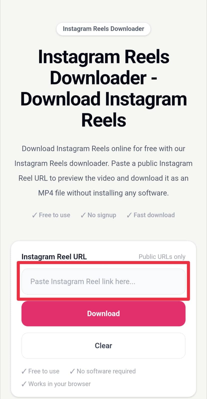 Paste the Instagram Reel link and download